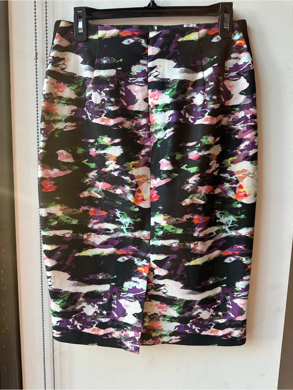Dalia Skirt Size 10 Black Pencil Skirt with Multicolor Abstract Print